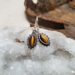 Boucles D'oreilles Puces En Oeil De Tigre Et Argent 925 - Occasion - Fermoir Clou