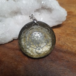 Pendentif OBSIDIENNE Dorée "Cube...