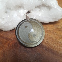 Pendentif  OBSIDIENNE Dorée "Yin...